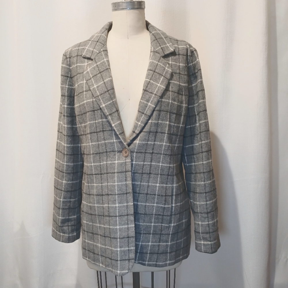 Vintage Herman Geist Wool Blend Plaid Blazer Size 12